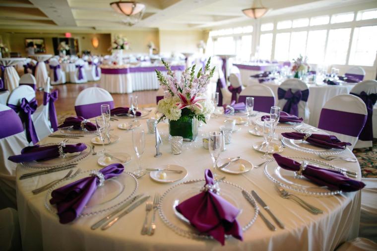 Baywood Greens Ballroom purple and white Tiffany Caldwell Photography
