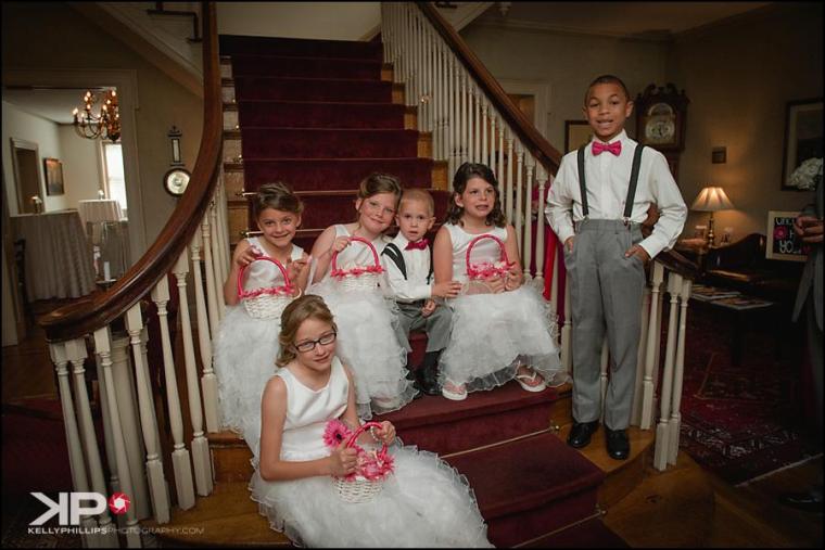 Kelly Phillips Whist flower girls, boys on stairs